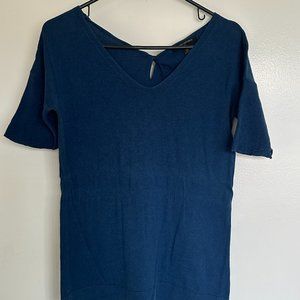 Banana Republic Women Cotton Blend Blue Teal V-Neck Short Sleeve Knitted Top